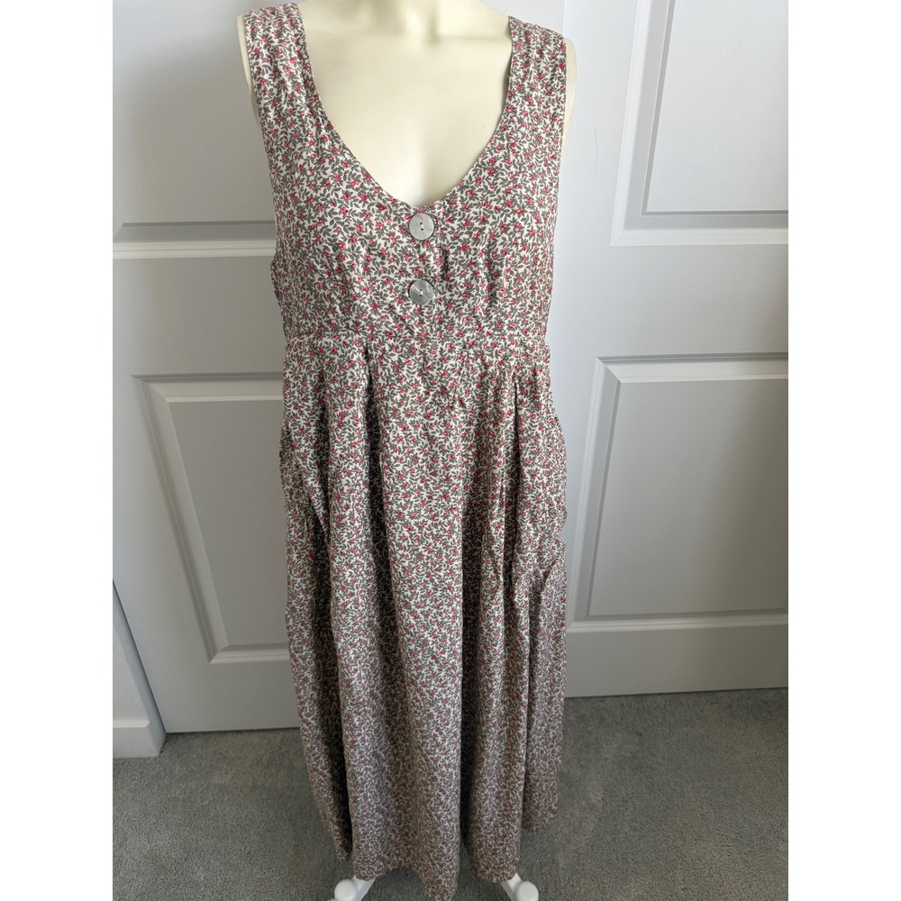 Vintage Express Floral Berry Maxi Dress Rayon Cabincore Cottagecore  M